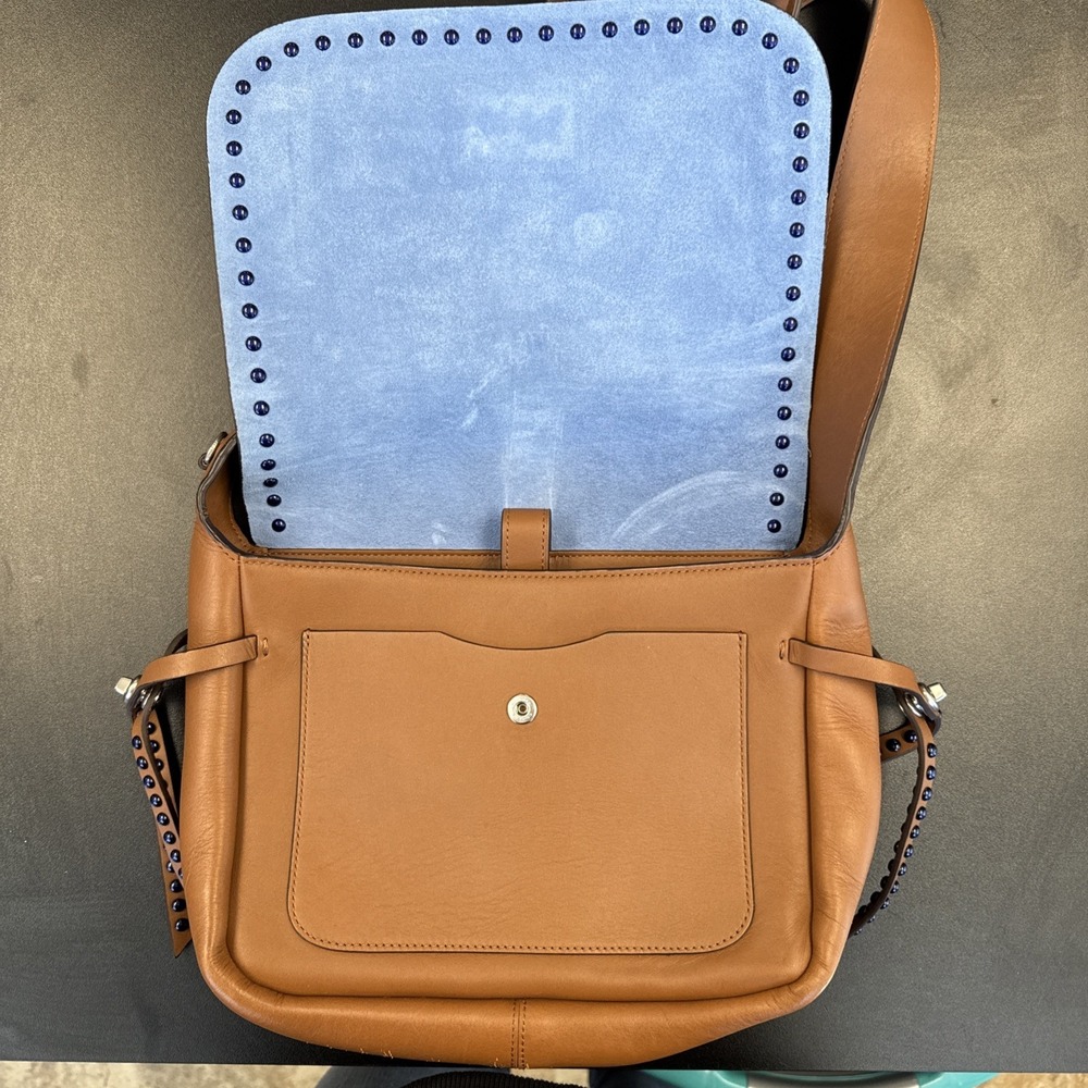 COACH 35753 Dakotah 19 Saddle Brown Leather w/Blue Rivet Detail Crossbody - Picture 7 of 9